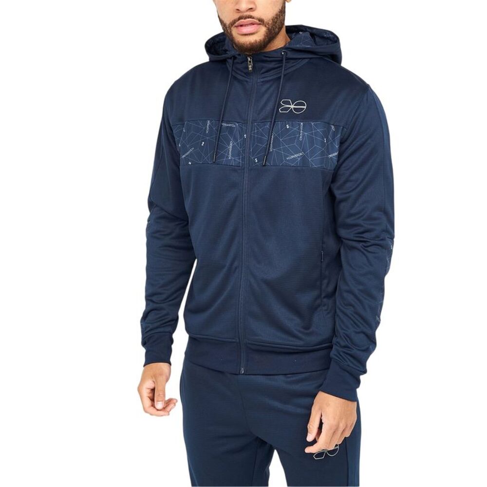 Crosshatch Mens Geometric Pattern Full Zip Hoodie / Navy